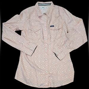 Wrangler Retro Women's M  Blush Pink Western Geometric Print w/ Pearl Snap Shirt